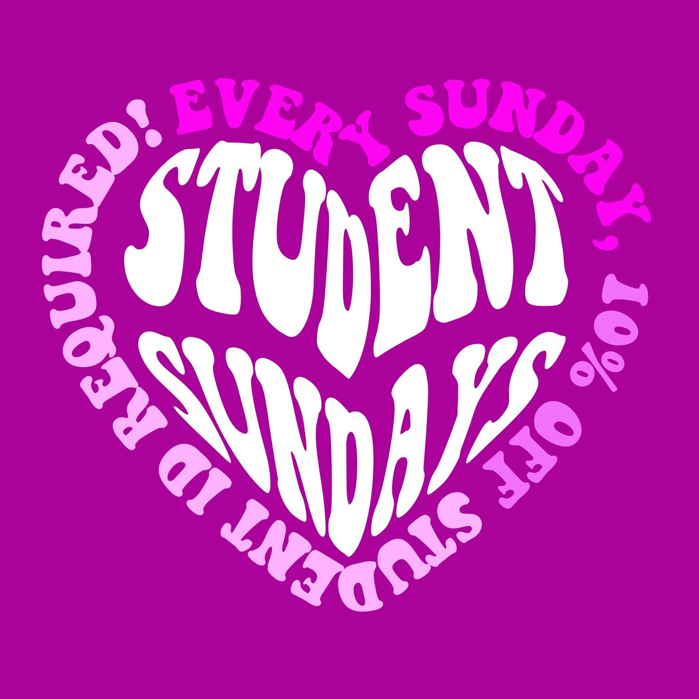 Student Sundays are BACK! Receive 10% off your ENTIRE purchase every Sunday! Student ID is required for discount ✨