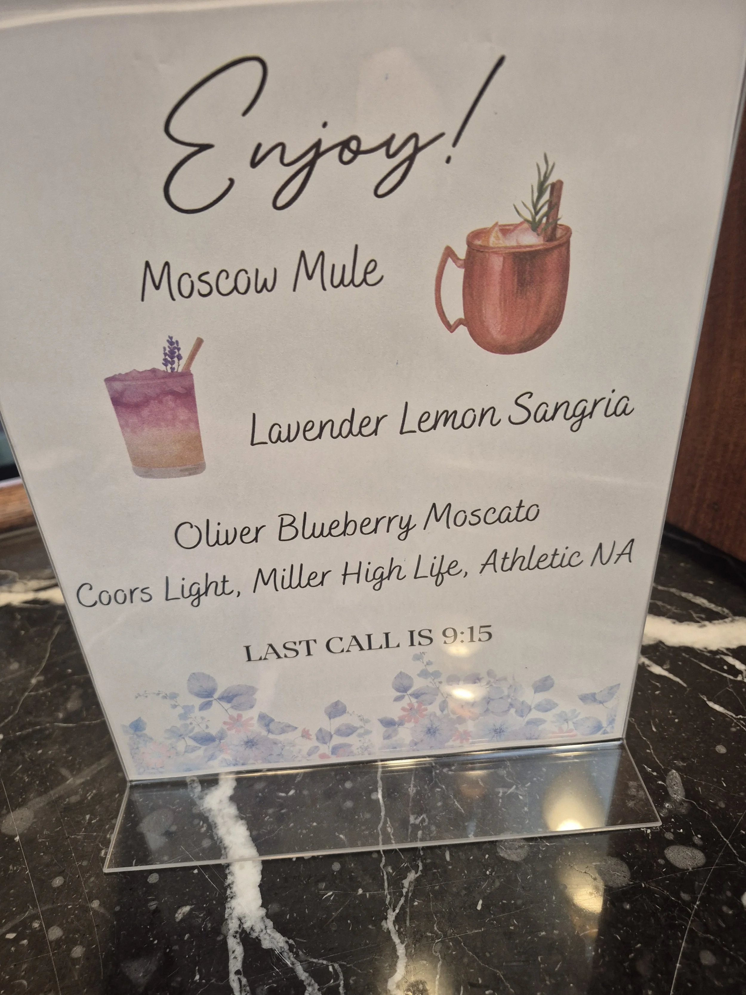 indoor luxury central Indiana wedding venue bar sign