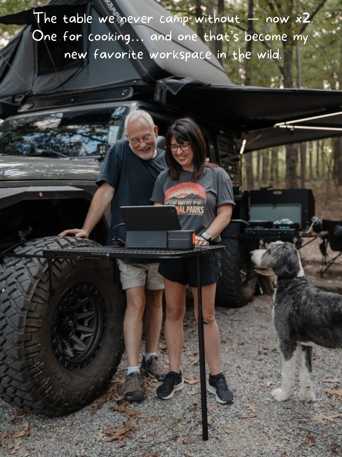 We&rsquo;ve used a Tail Gater Tire Table at every campsite for cooking&hellip; but we recently added a second one just for me.

I use it as a standing desk when I need to edit or catch up on work &mdash; it&rsquo;s solid, quick to set up, and keeps m