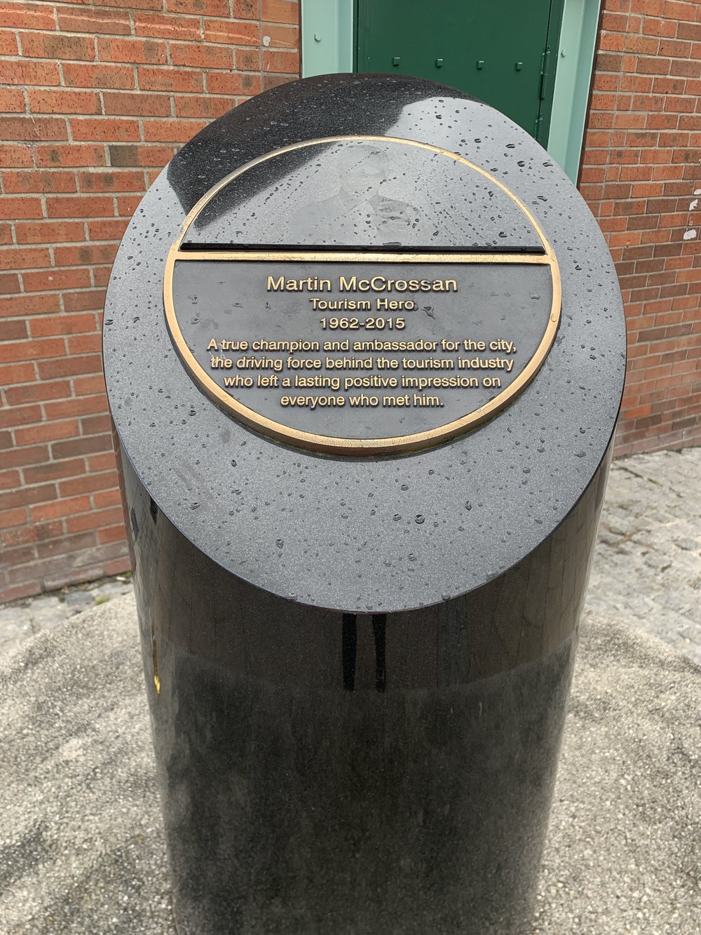 The memorial to Martin McCrossan, "Mr. Derry."