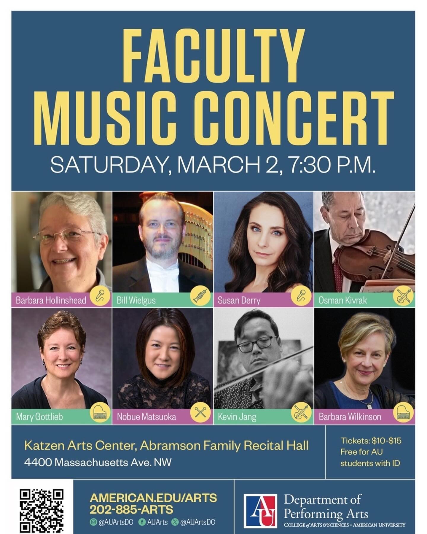 Looking forward to performing with my talented AU colleagues! Hear Brahms, winds, a marimba-cello duet (as cool as it sounds). And from me: a few of Maury Yeston&rsquo;s December Songs - I&rsquo;m loving digging into them. 
✨
Be sure to join us on Ma