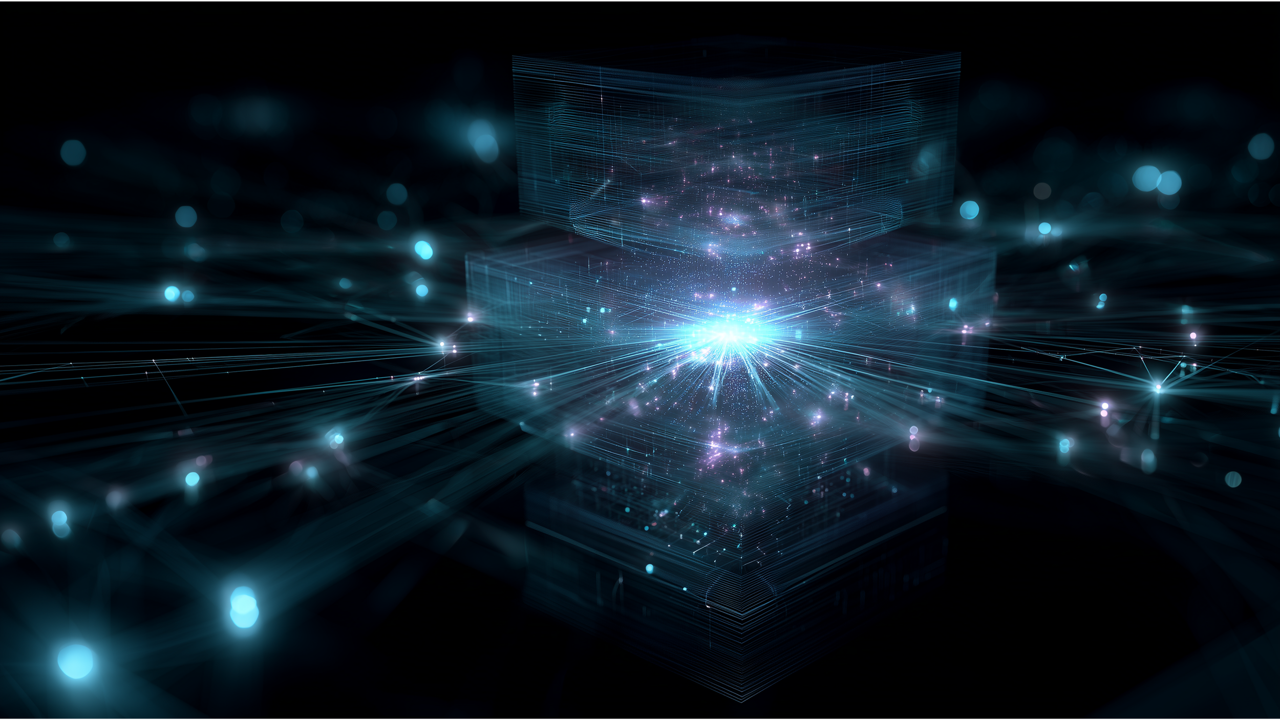 Abstract layered technological systems representing ownership of creative infrastructure and production pipelines.