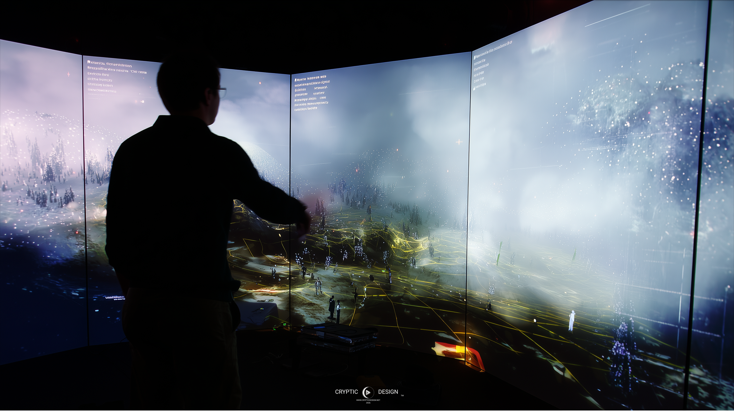 Human perspective within a dense interactive world where multiple systems compete for attention.