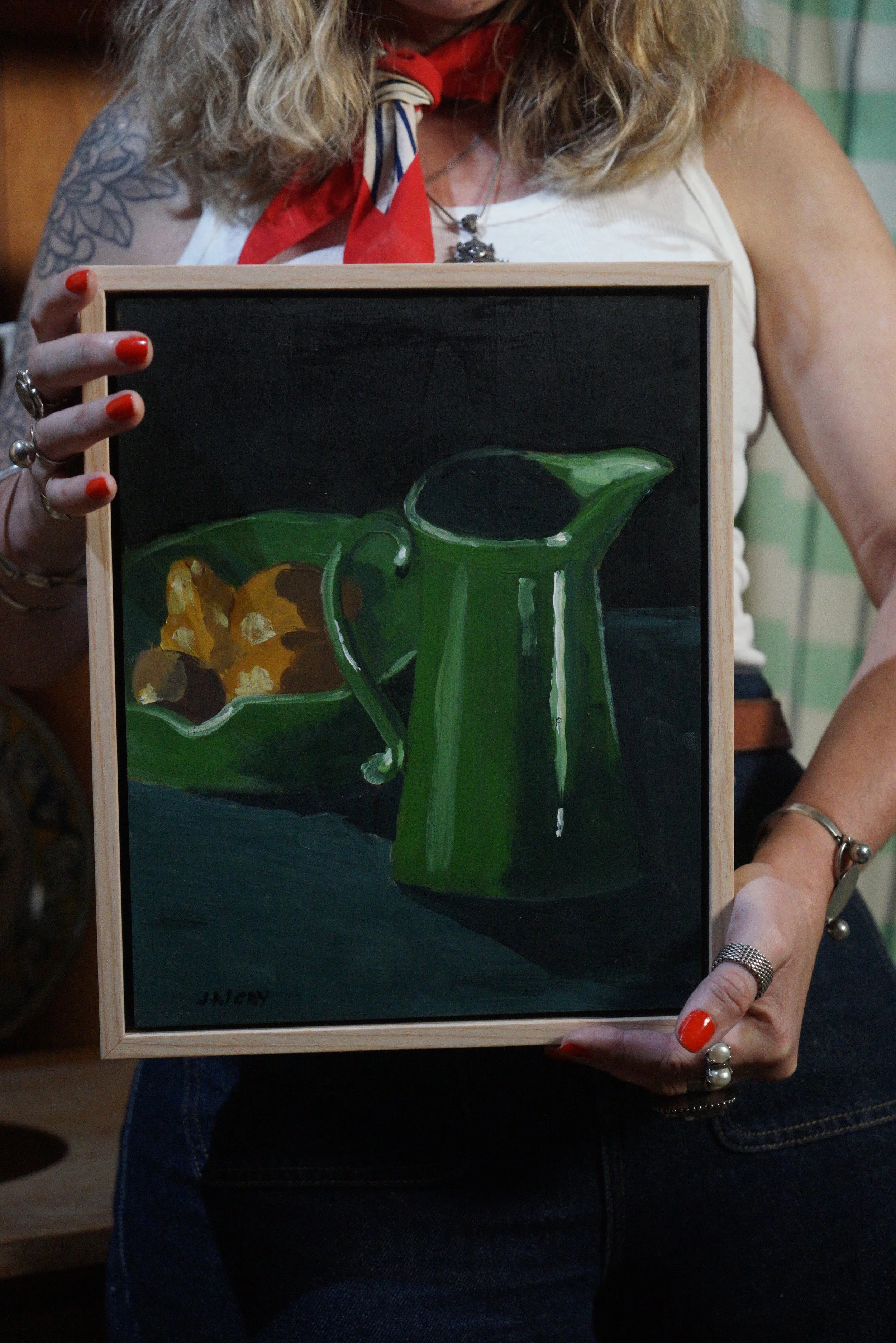 5..Green jug and 3 pears styled and me.JPG