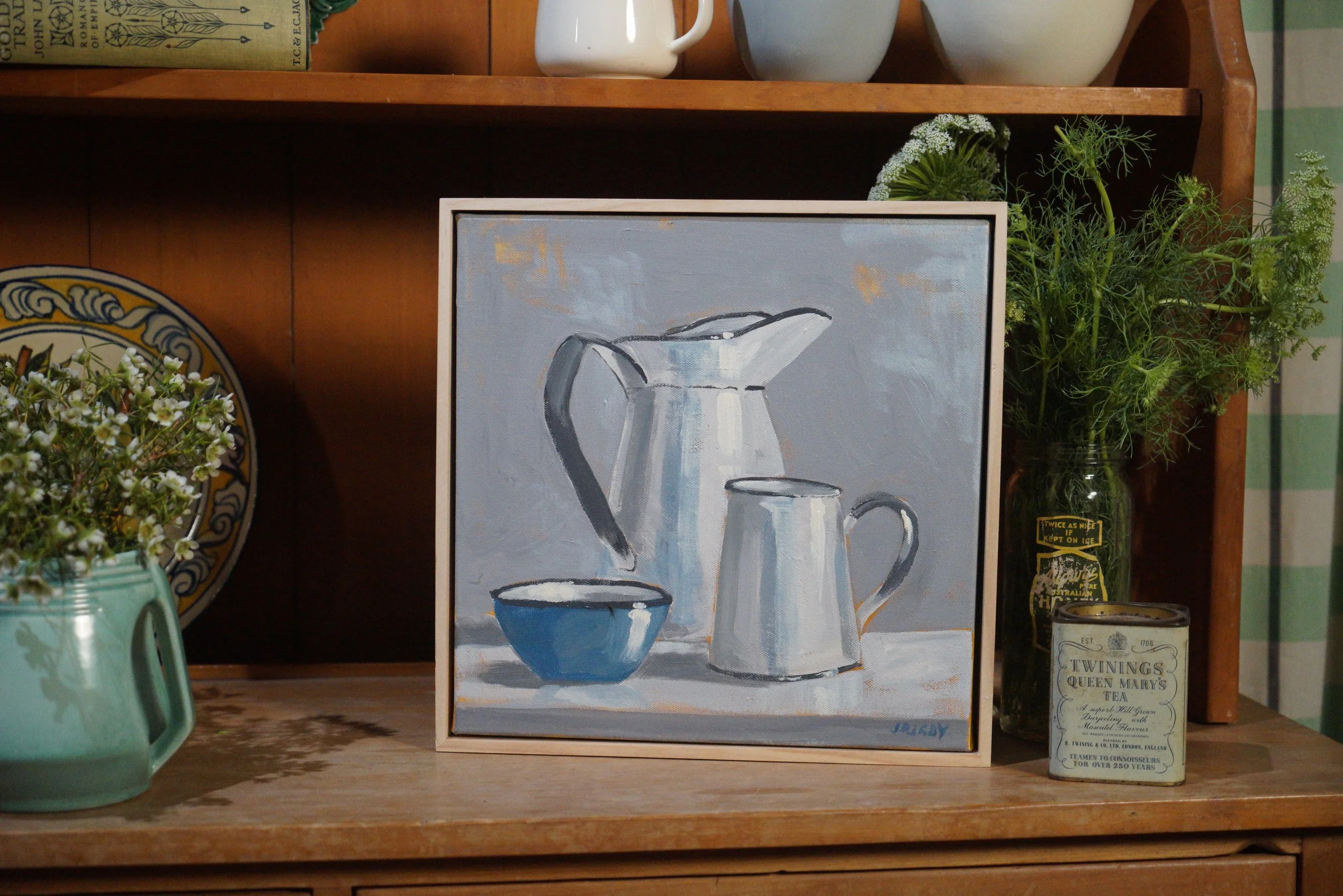 8.Two jugs and enamel bowl styled.JPG