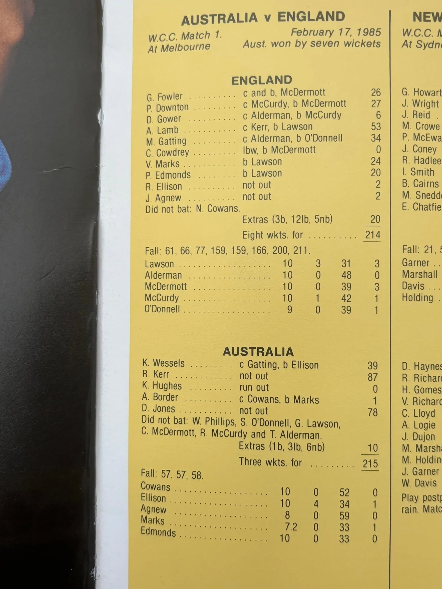 Forty one years ago today the then new light towers at the MCG were turned on for the first match in the Benson &amp; Hedges World Championship of Cricket played between Australia and England.
This was a wonderful event for the then seven Test match 