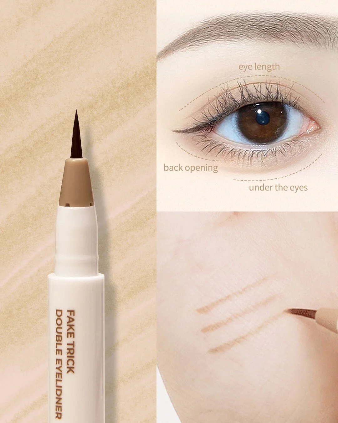 🤎쌍커플 라인이 흐리거나 끊기신 분
🤎애교살이 밋밋하신 분 
🤎깊이감 있는 아이메이크업을 원하시는 분 

#페이크트릭더블아이리드너
로 완벽 눈매 완성 하세요 

Fake Trick Double Eyelidner

-
🤎For those who have blurry or broken double eyelid lines
🤎For those who have flat aegyosal lines
🤎For those who want to get