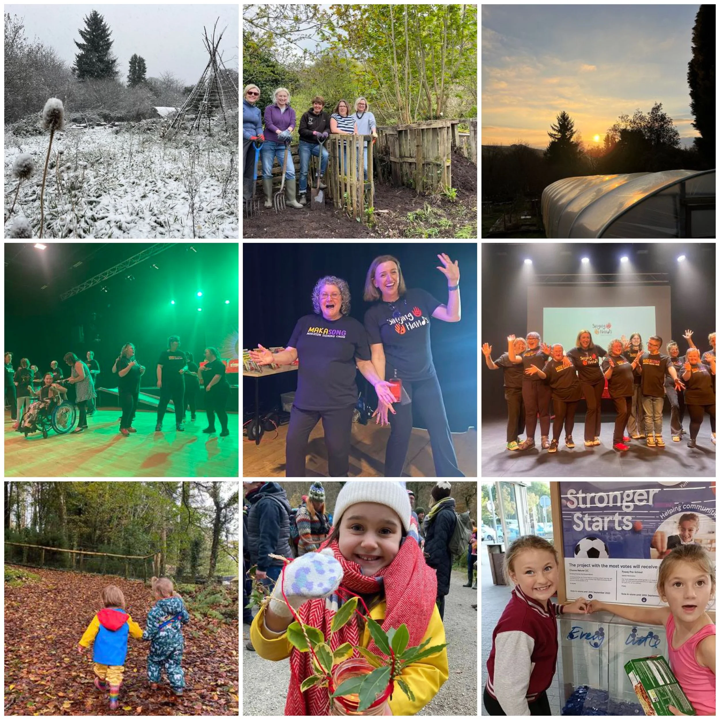 collage of community engagement with badger forest school