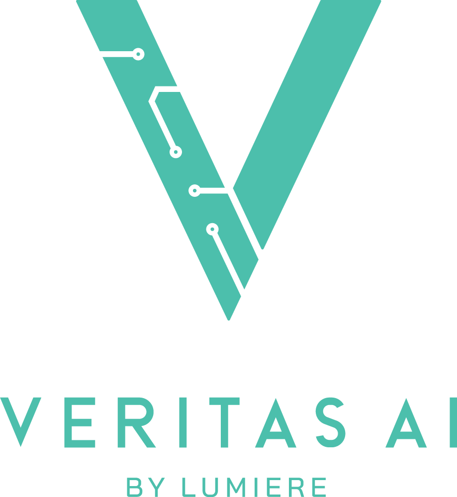 Veritas AI by Lumiere logo featuring a stylized letter V with a circuit line design