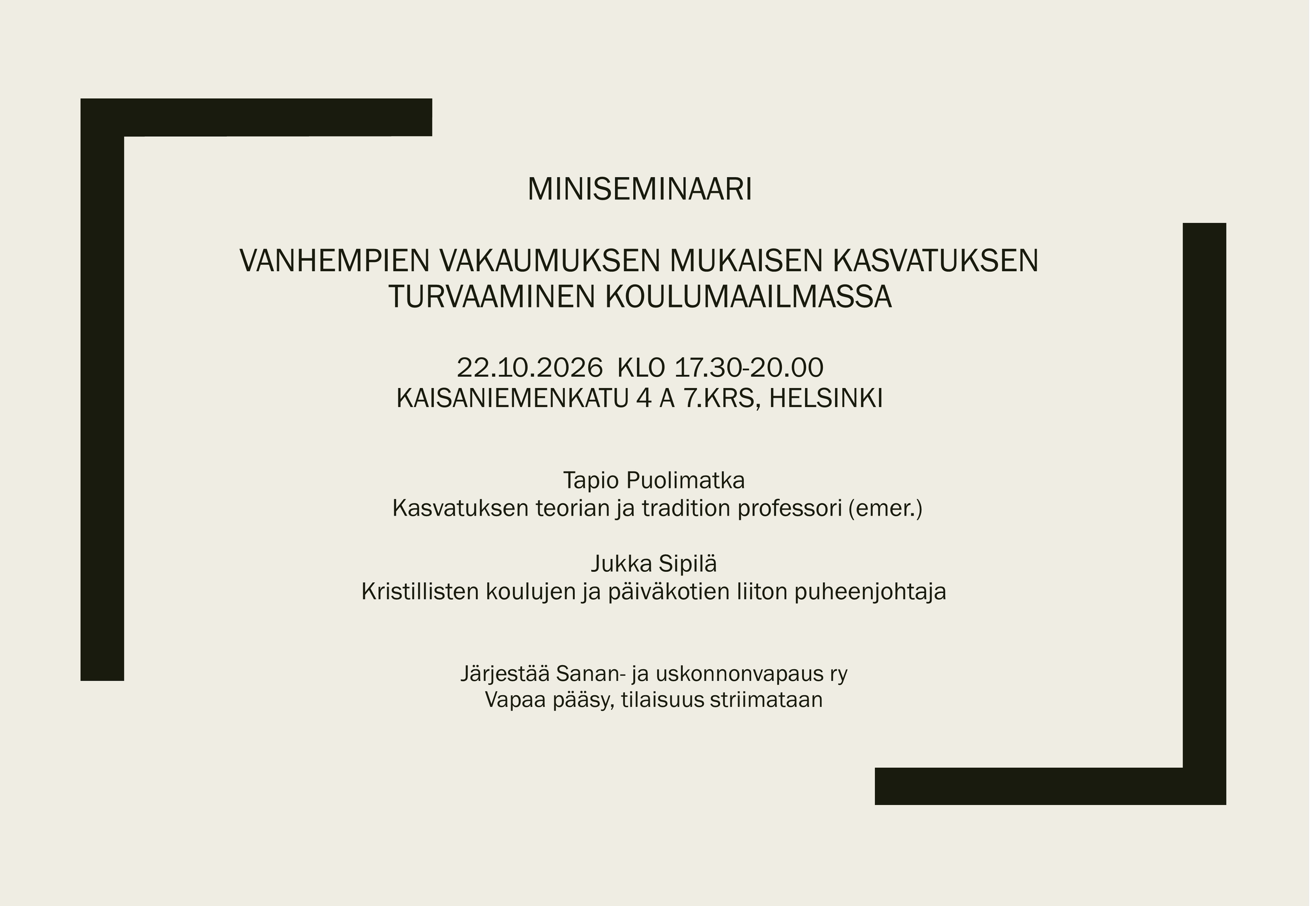 Miniseminaari vanhempien oikeuksista 22.10.2026 - tervetuloa!