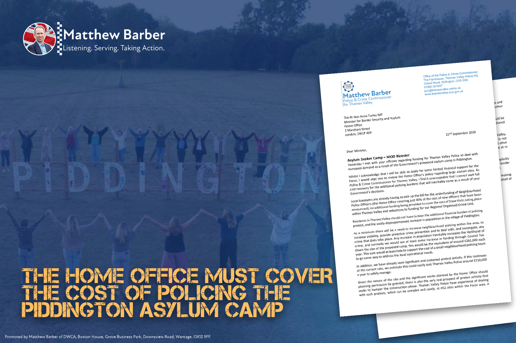 The Home Office must pay the full cost of Piddington policing