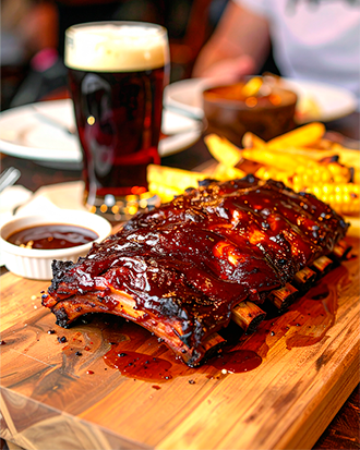 Costelinhas de Porco Grelhadas com Glaze de Cerveja Porter e Mel