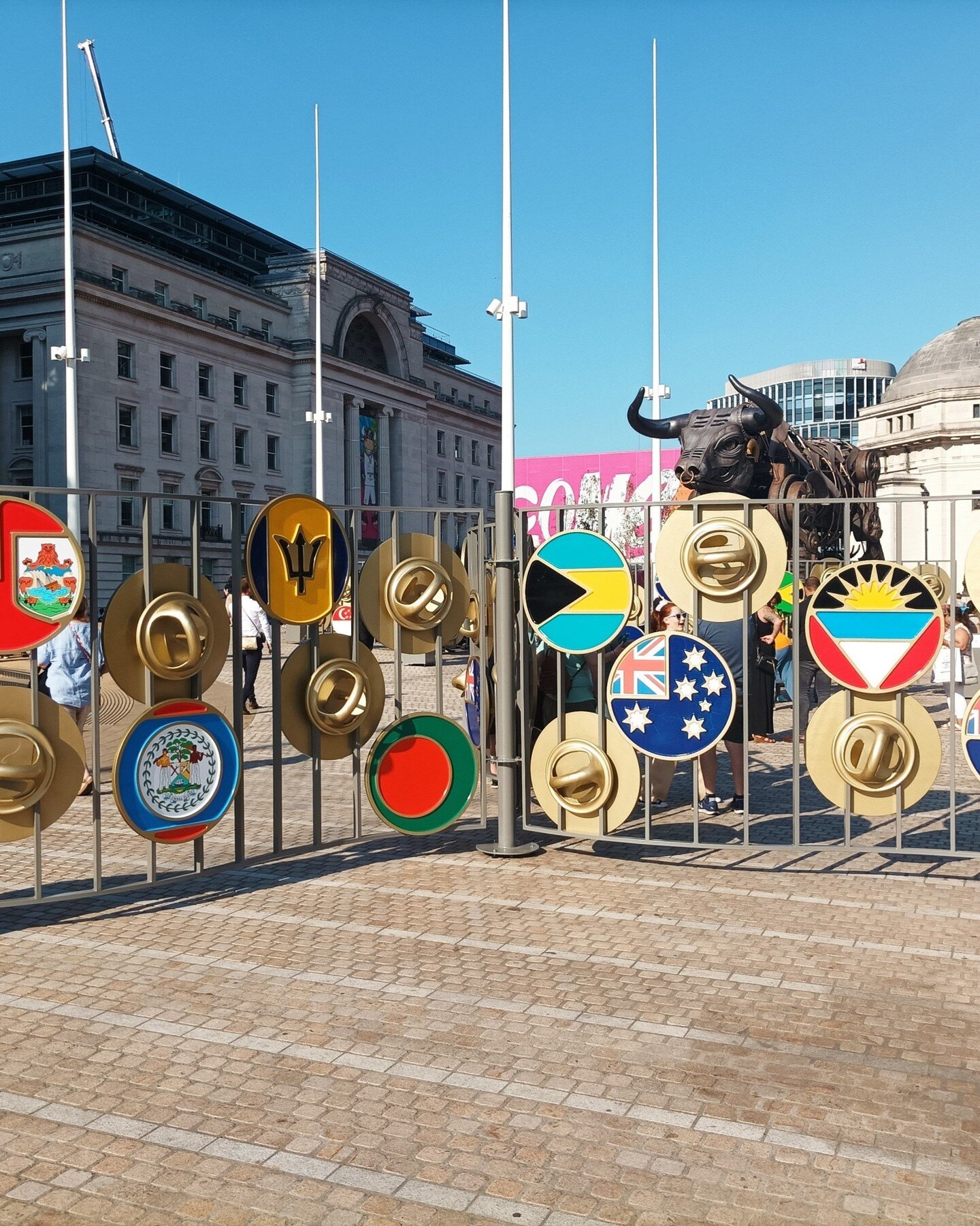 Giant Pin badges created for the Commonwealth Games 2022 with
72 nation flags represented and celebrated.
Tricoya MDF was CNCed by @createcnclondon from illustrator files then primed and spray painted with 
Pantone colours and lacquer. 

Badge backs 