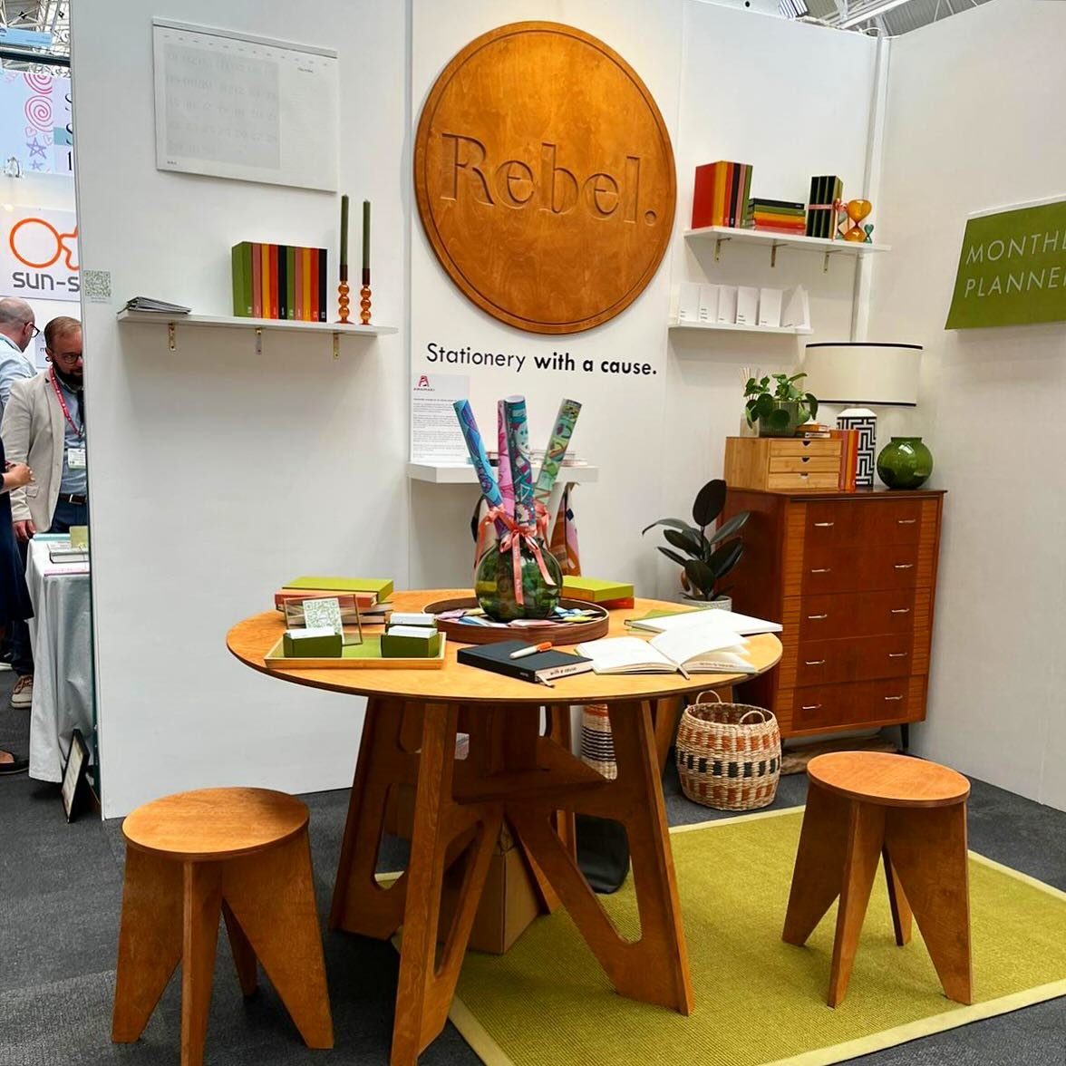 Trade show stand featuring our CNC furniture and signage for the exciting new stationery company @rebelstationery.london #stationerywithacause #cncfurniture #tradeshowstand #furnituredesign #plyfurniture @create_180 @createcnclondon