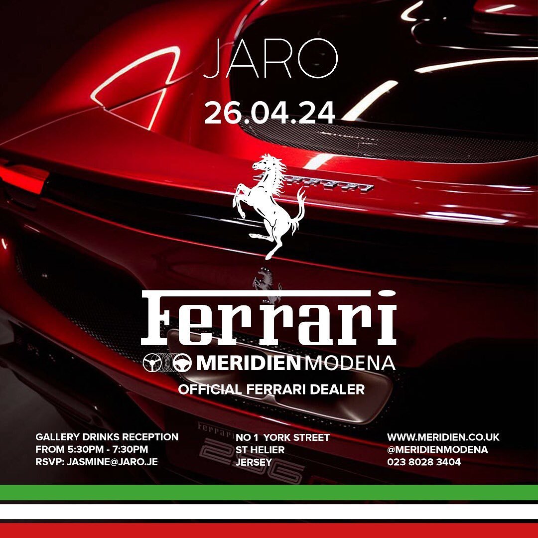 UPCOMING GALLERY EVENT AT JARO.

@meridienmodena (Official @ferrariuk Dealer) X JARO Gallery - Drinks reception Friday 26th April 2024 | 5:30pm-7:30pm 

Discover the @ferrari Purosangue, Roma Spider, and 296 GTS. 

Alongside artwork from @knaut_conte