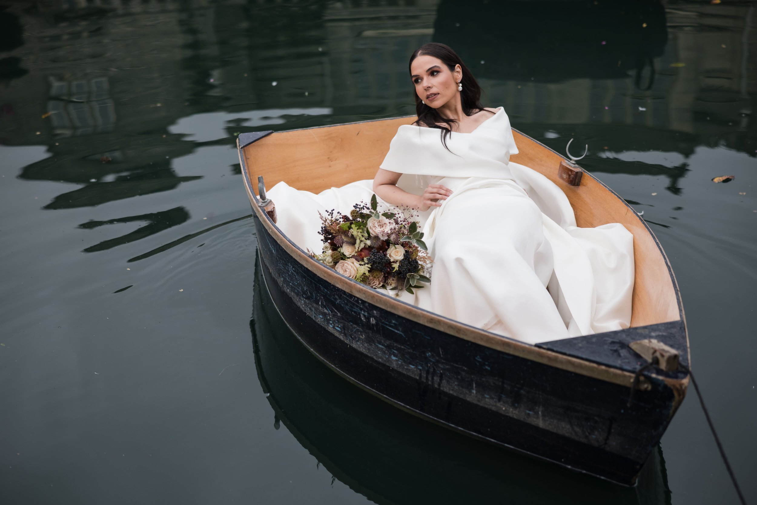 Bride on rowing boat