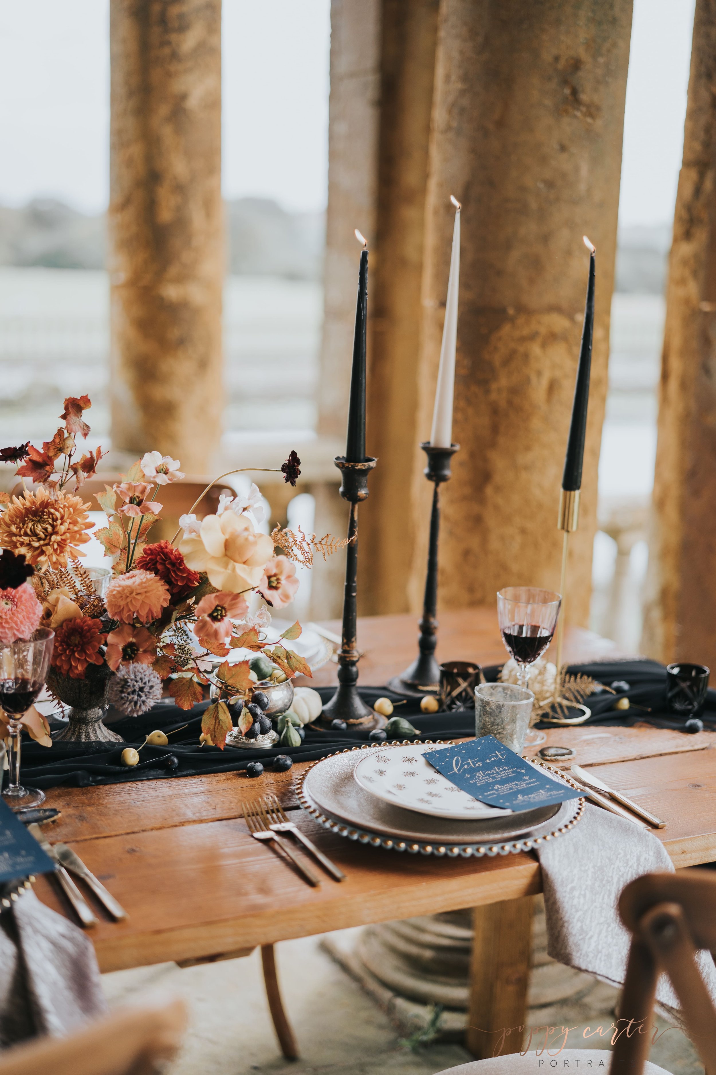Outdoor autumn wedding breakfast table