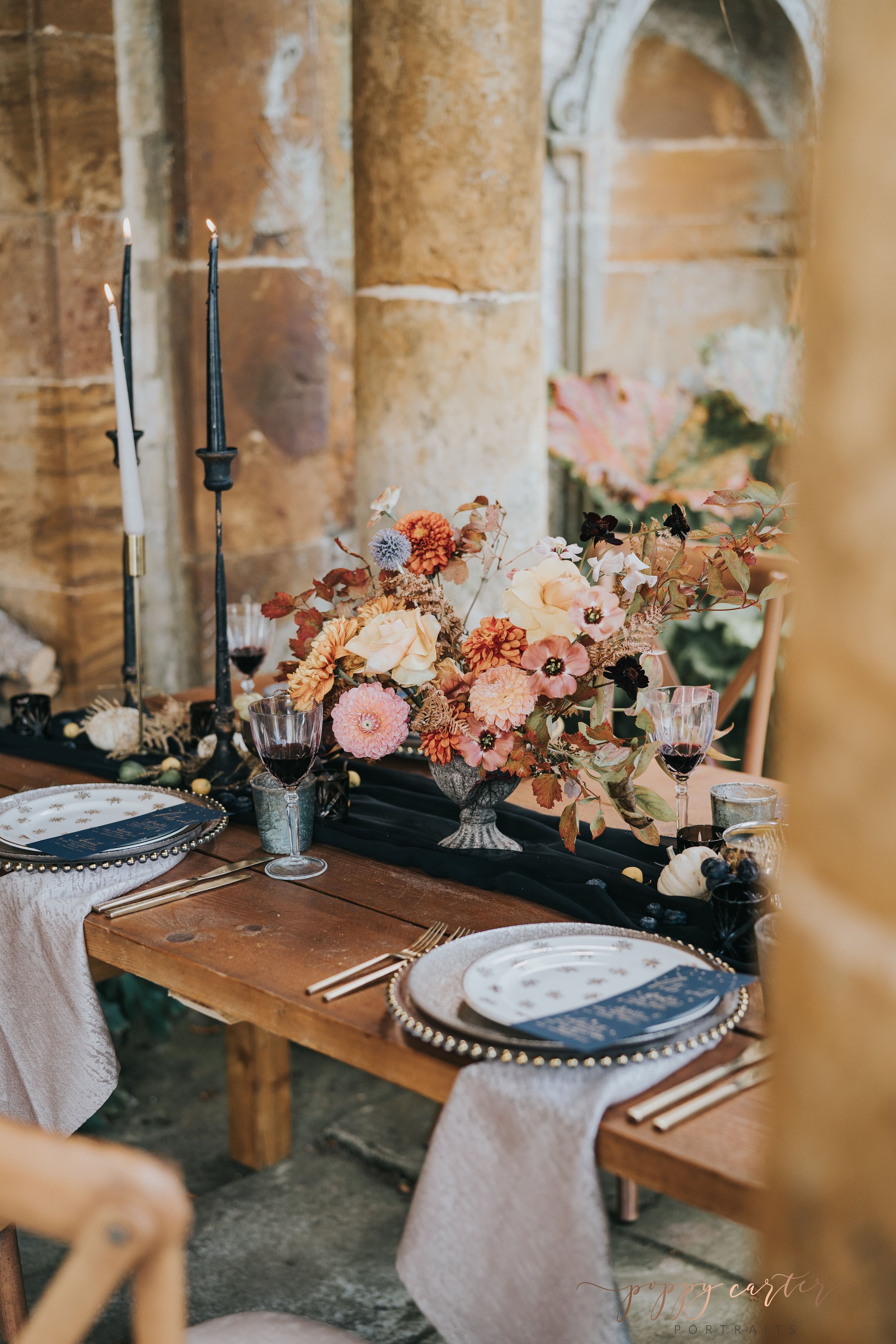 Autumnal wedding table styling
