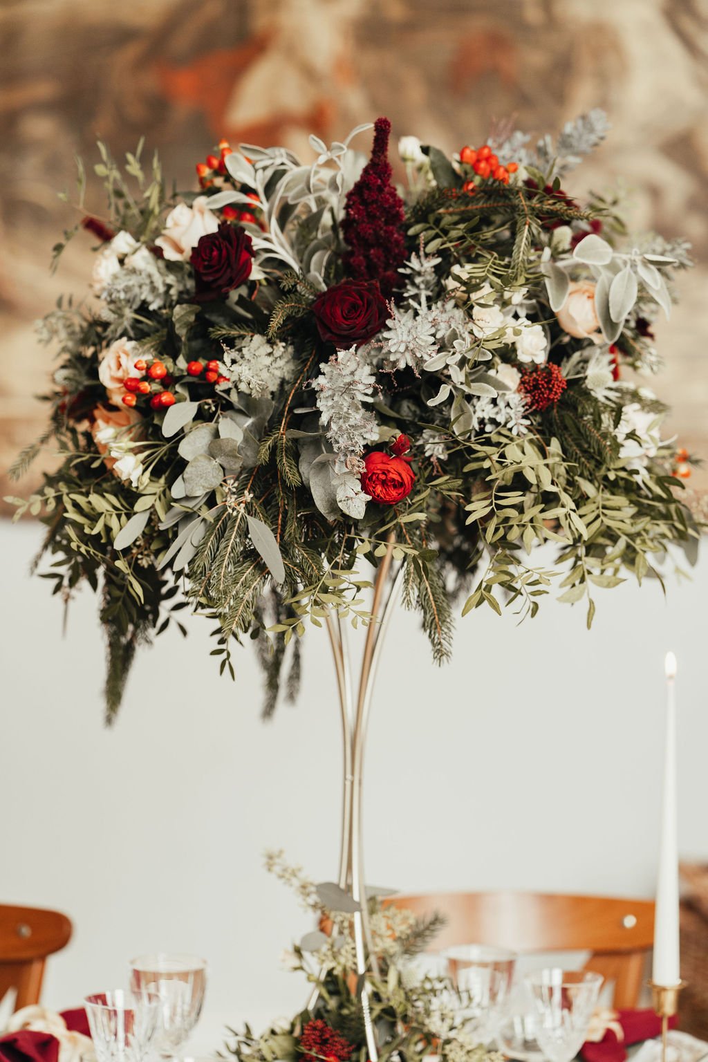 Christmas wedding table flowers