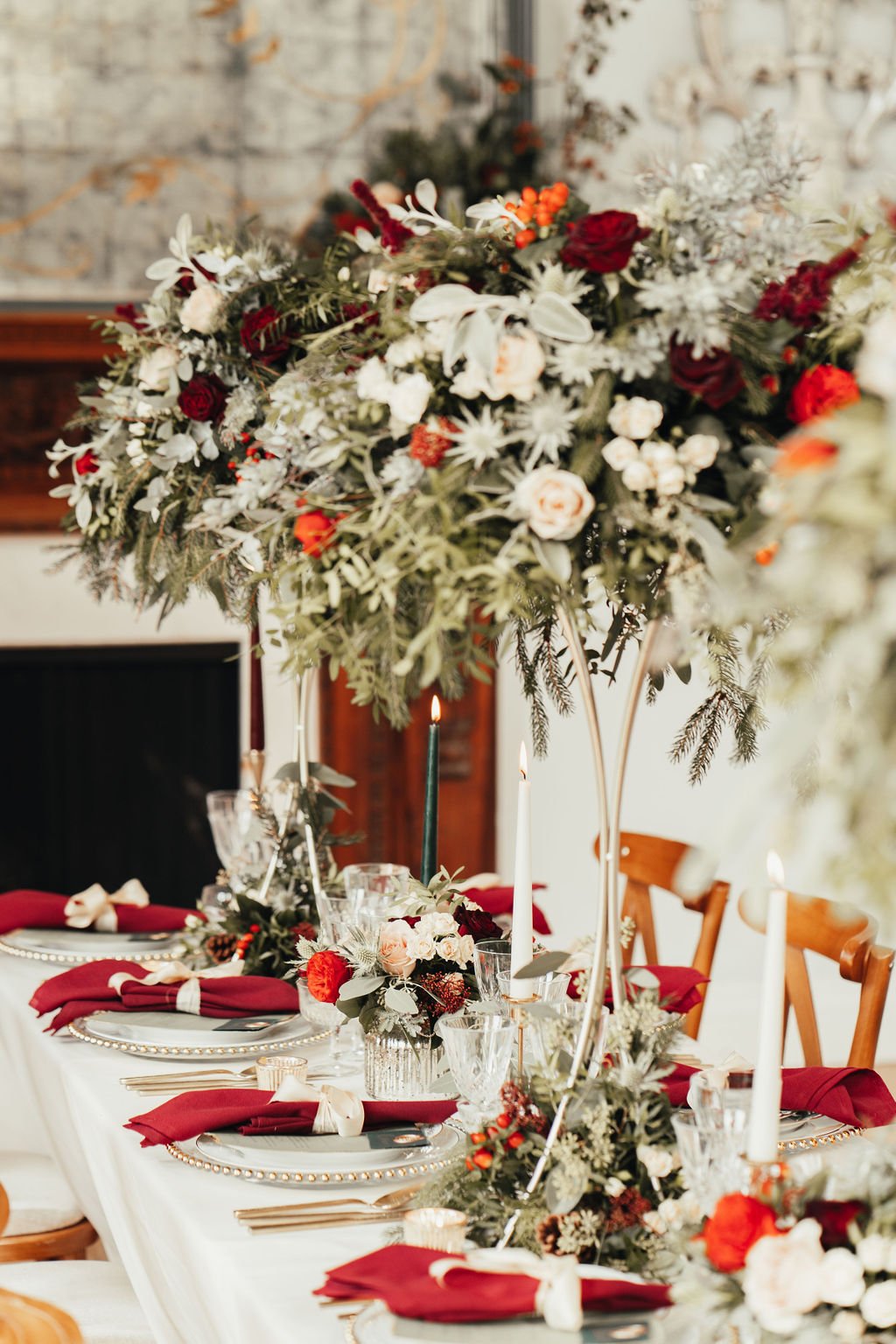 Christmas wedding table flowers