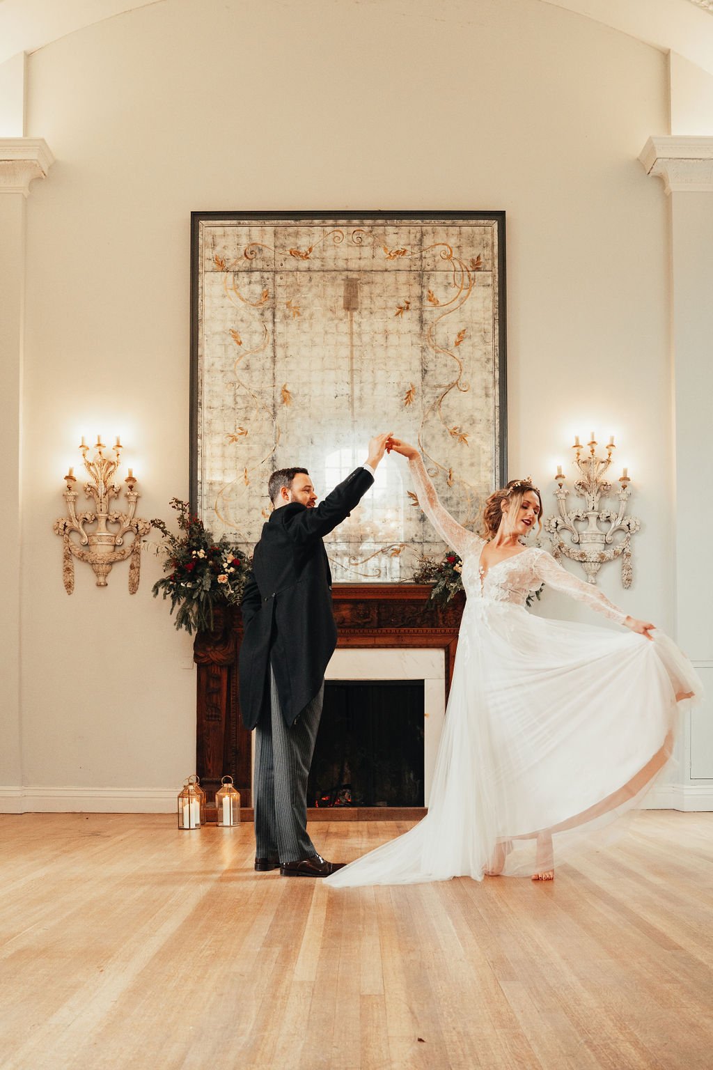 Bride and groom dancing