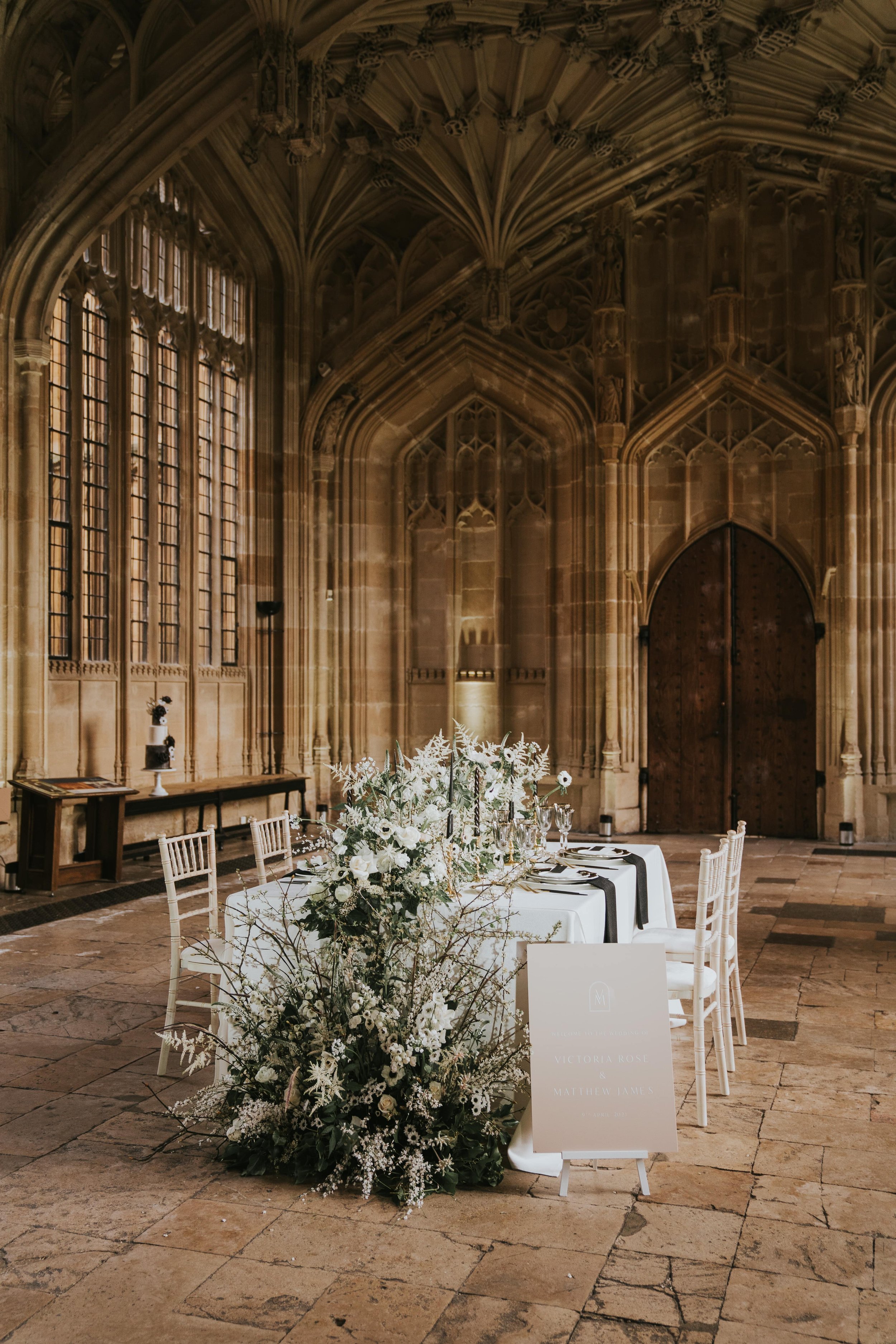 Wedding breakfast table at Bodleian Libraries