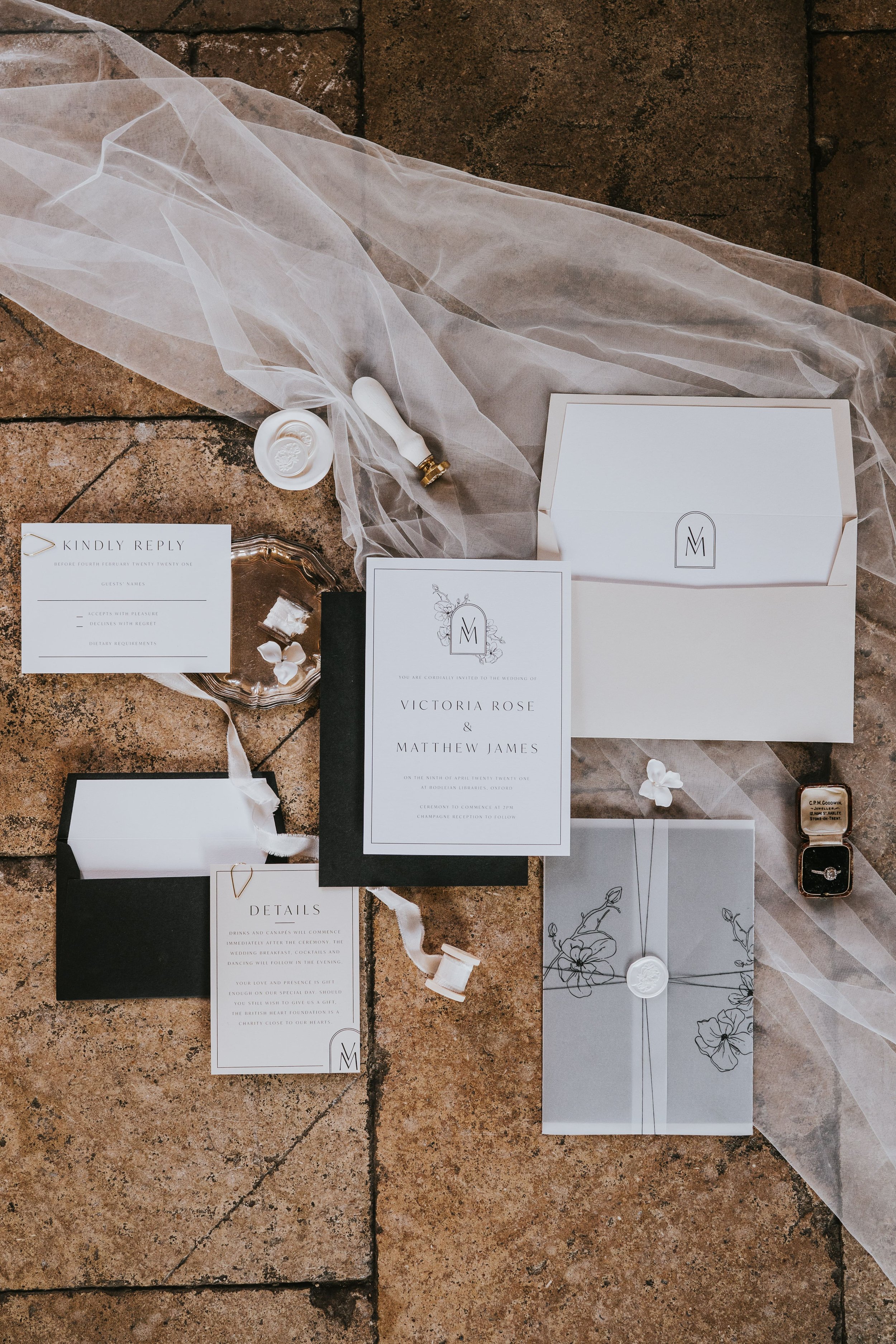 Black and white wedding stationery