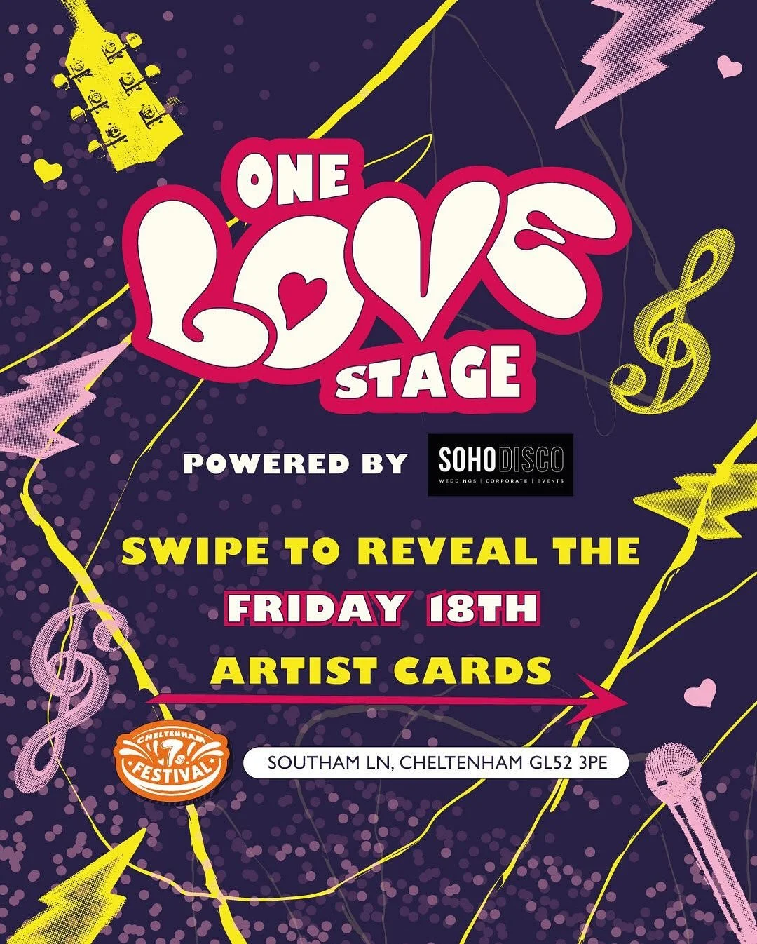 One Love Stage Lineup – Entertainment Festival
Powered by Soho Disco
🎶 Friday 18th
	•	14:00 – Local DJ - Sounds of the ZK
	•	16:00 – Indie Anthems with DJ Dan Cooper
	•	18:30 – Flamingo Bingo 🦩 (Ticketed Even