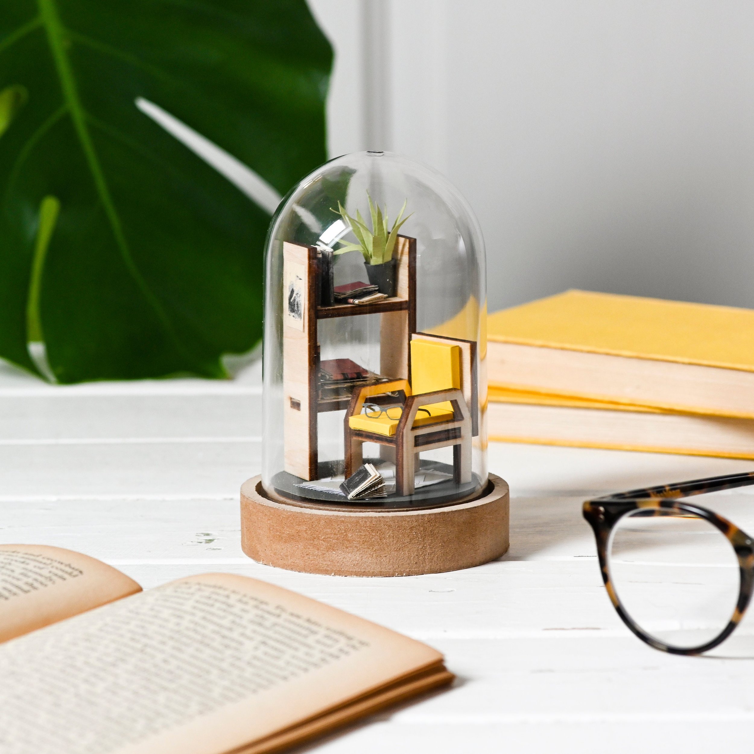 a mini paper library scene on a desktop by My Papercut Forest