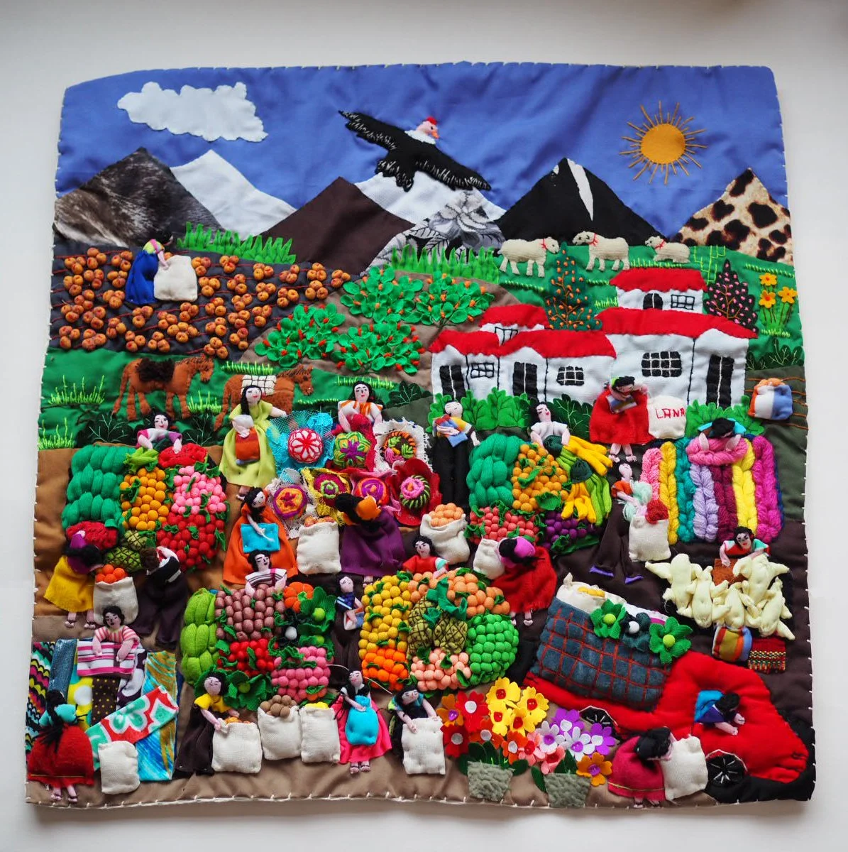 Handmade Peruvian Market Arpillera Wall Art