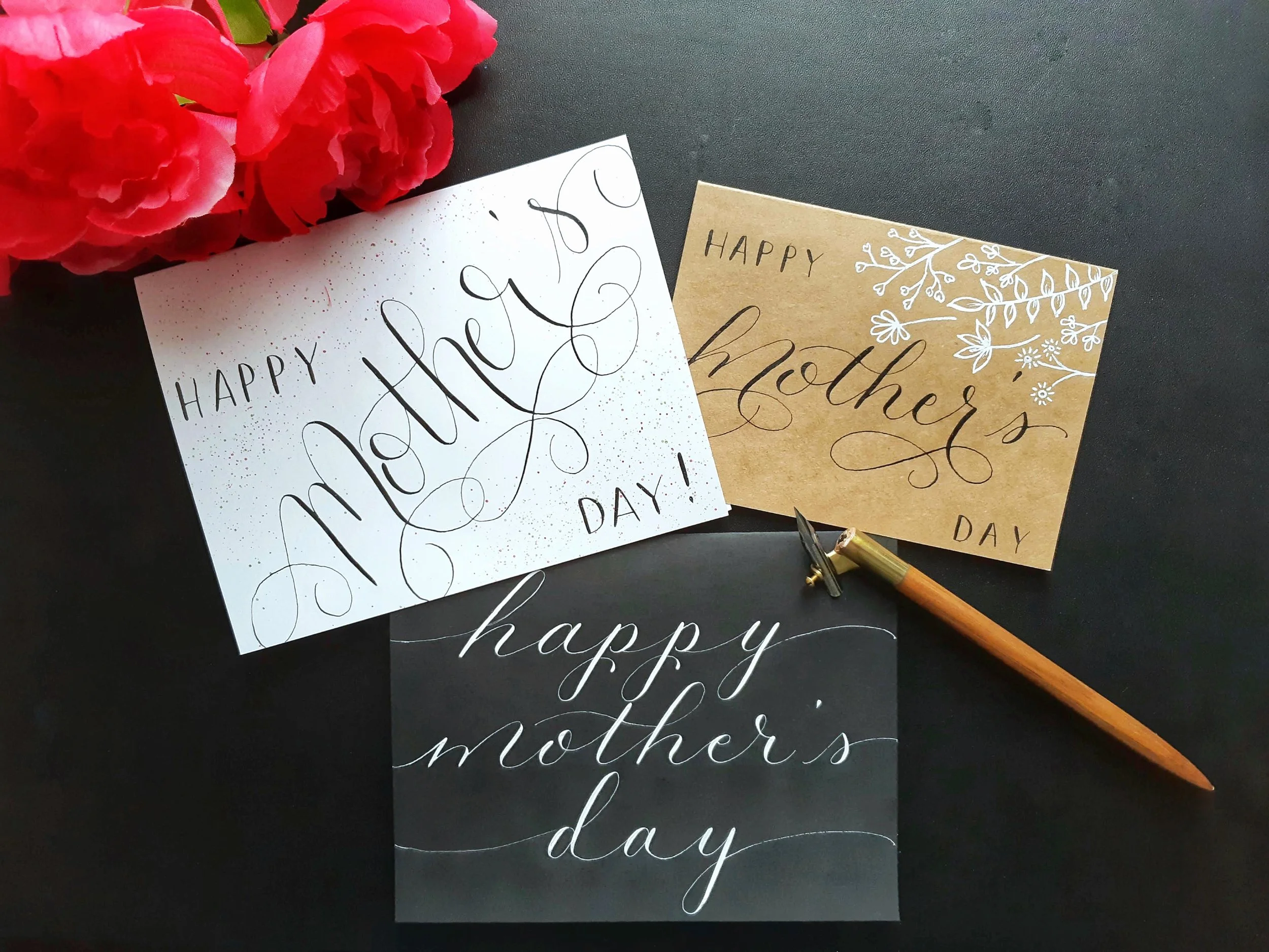 Custom pointed pen calligraphy greeting cards.