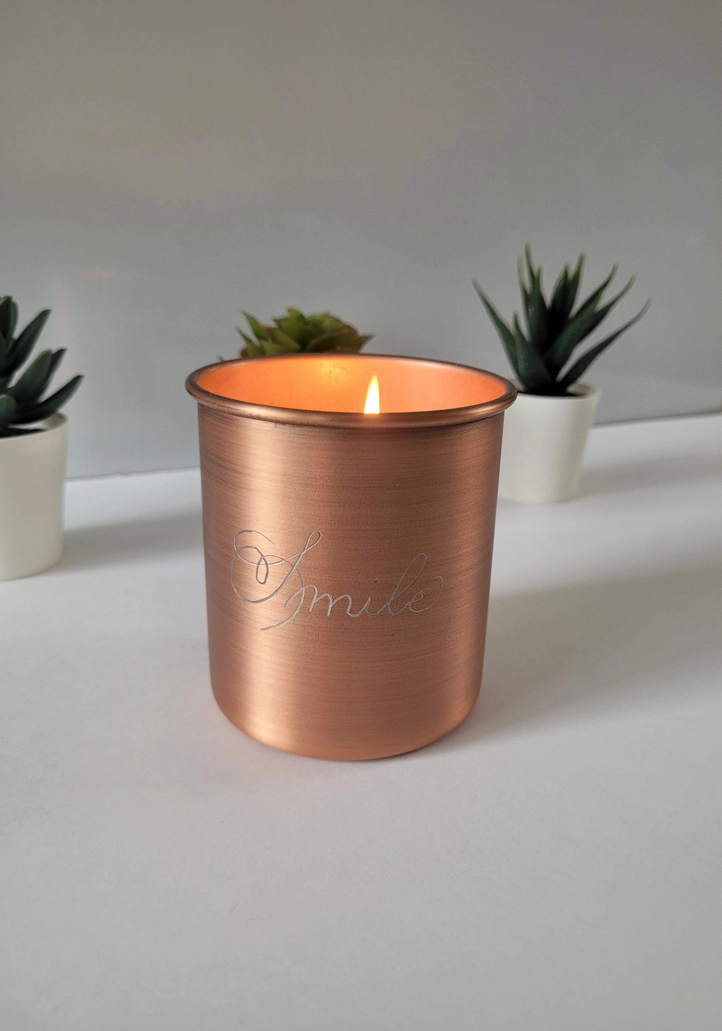 Custom hand engraved candle.