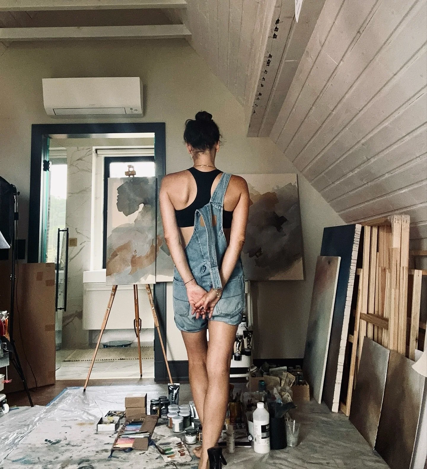 This is the part no one sees and where the magic lives. ✨ 

Sometimes I just stand and listen&hellip; the painting tells me what it needs next. Creation is as much about receiving as it is about doing. These quiet moments of stillness are where the s