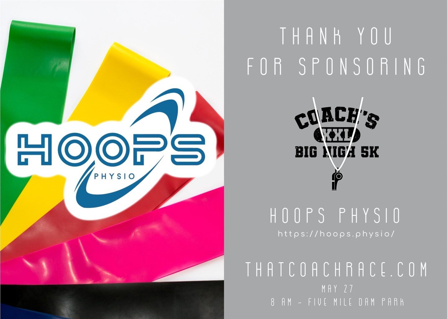 Thank you to Hoops Physio for sponsoring Coach's Big High 5K! Dr. Thaddeus Brown and his team are committed to working with people who are trying to return to competitive or recreational sports or an active lifestyle.  Set up a discovery call at http