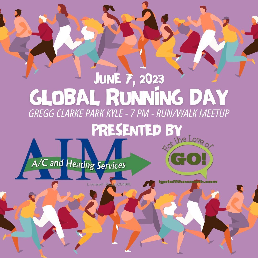 We'll be at Gregg Clarke Park in Kyle for Global Running Day!  We'll be giving away race entries to upcoming races as we enjoy fruit ice and get some FTLOG swag! 6/7 @ 7!  Thank you to our friends at AIM AC &amp; Heating Services for sponsoring!