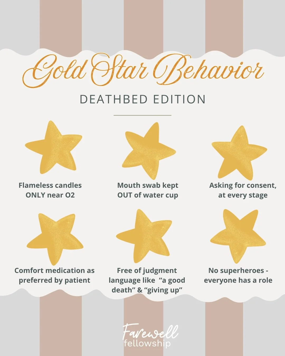 It will probably surprise exactly no one that I lived for gold stars on my worksheets as a kid. So this is one social media trend I am here for. When I think of the spaces of people at end of life, there are 6 things that I immediately want to give a