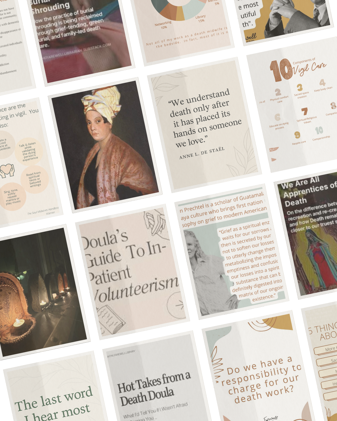 Images from essays and reflections on death, dying, grief, and end of life care by certified Death Doula Jade Adgate