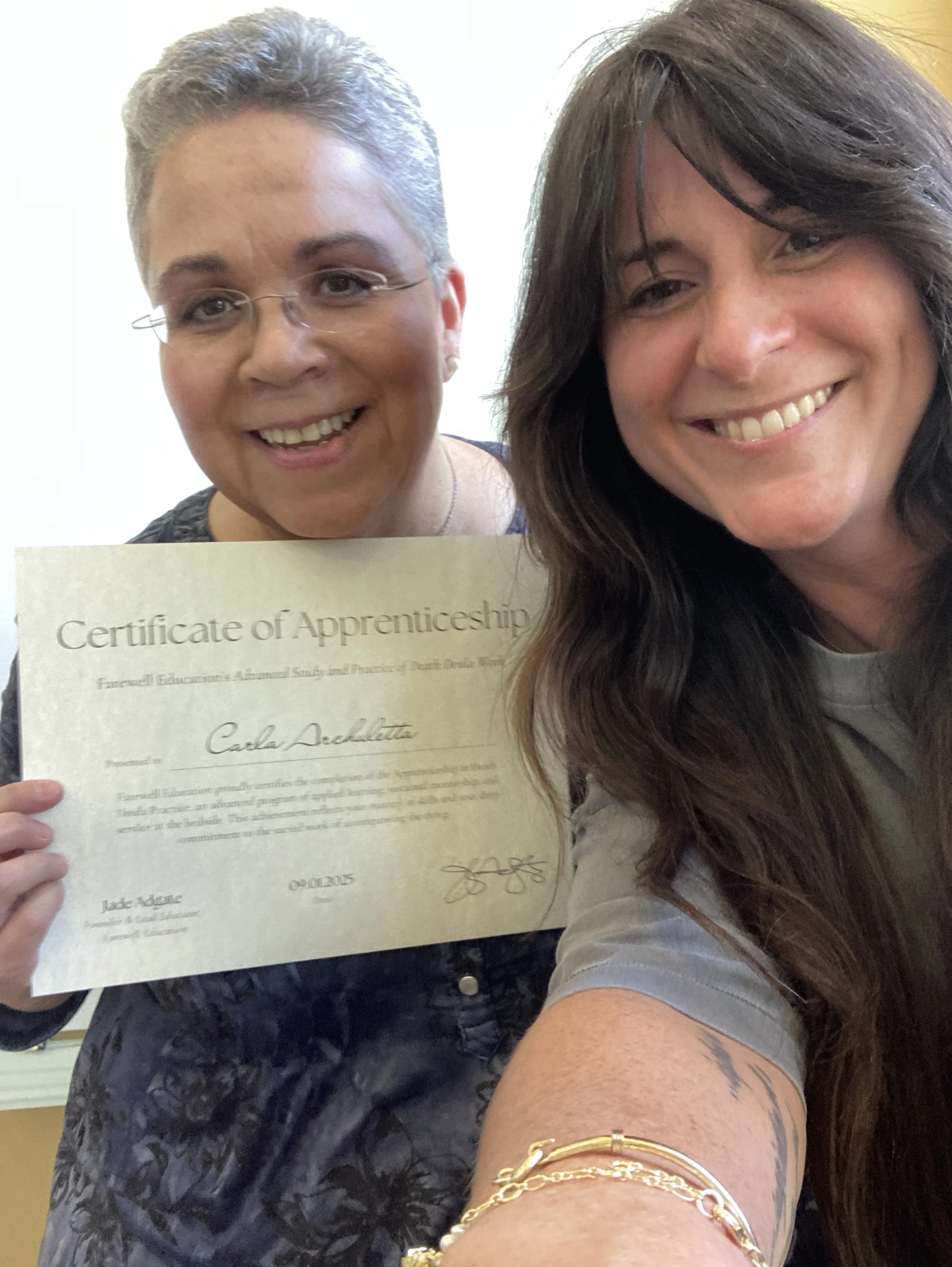 Farewell Apprenticeship graduate Carla Archuletta received her certification as a Farewell death doula.