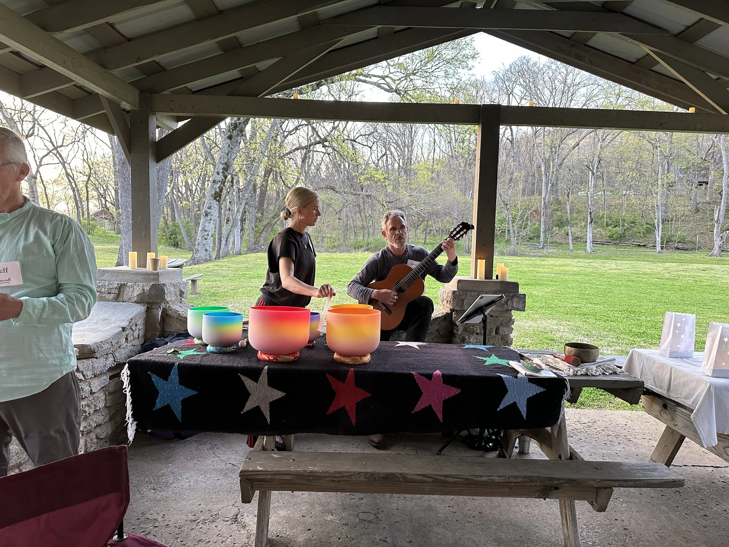 Farewell death doula apprentices offering community sound healing in Nashville, Tennessee.