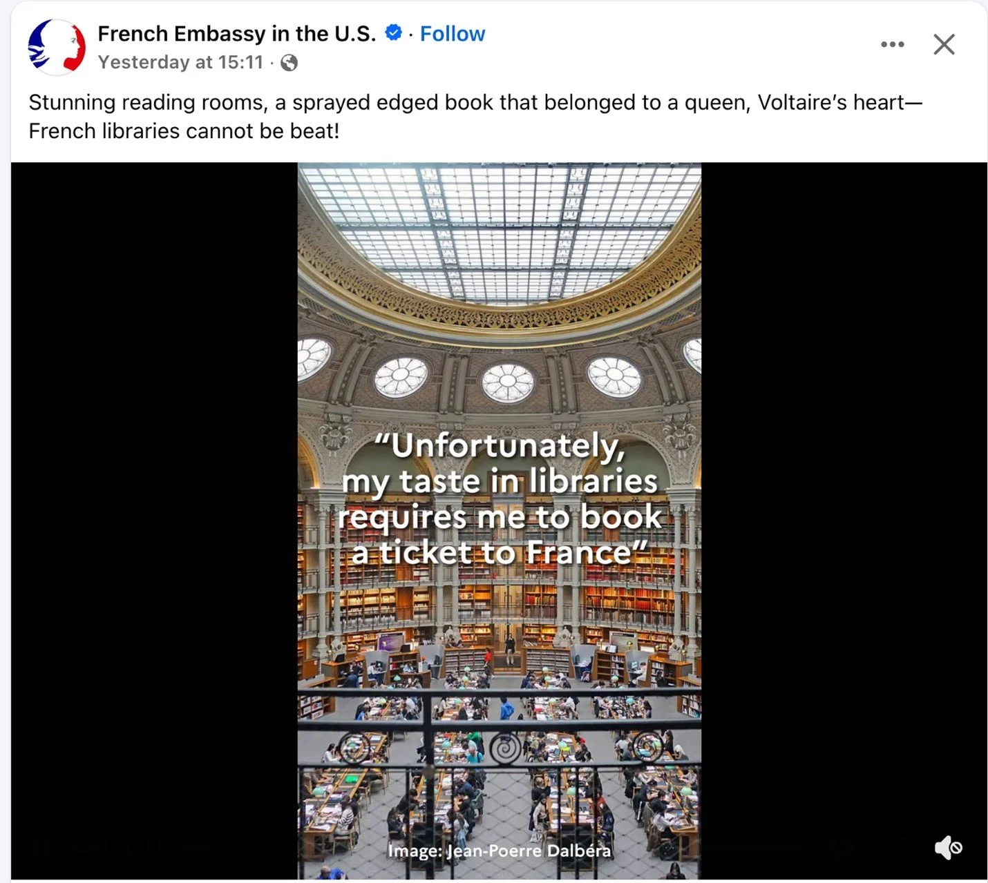 “Unfortunately, my taste in libraries requires me to book a ticket to France.”