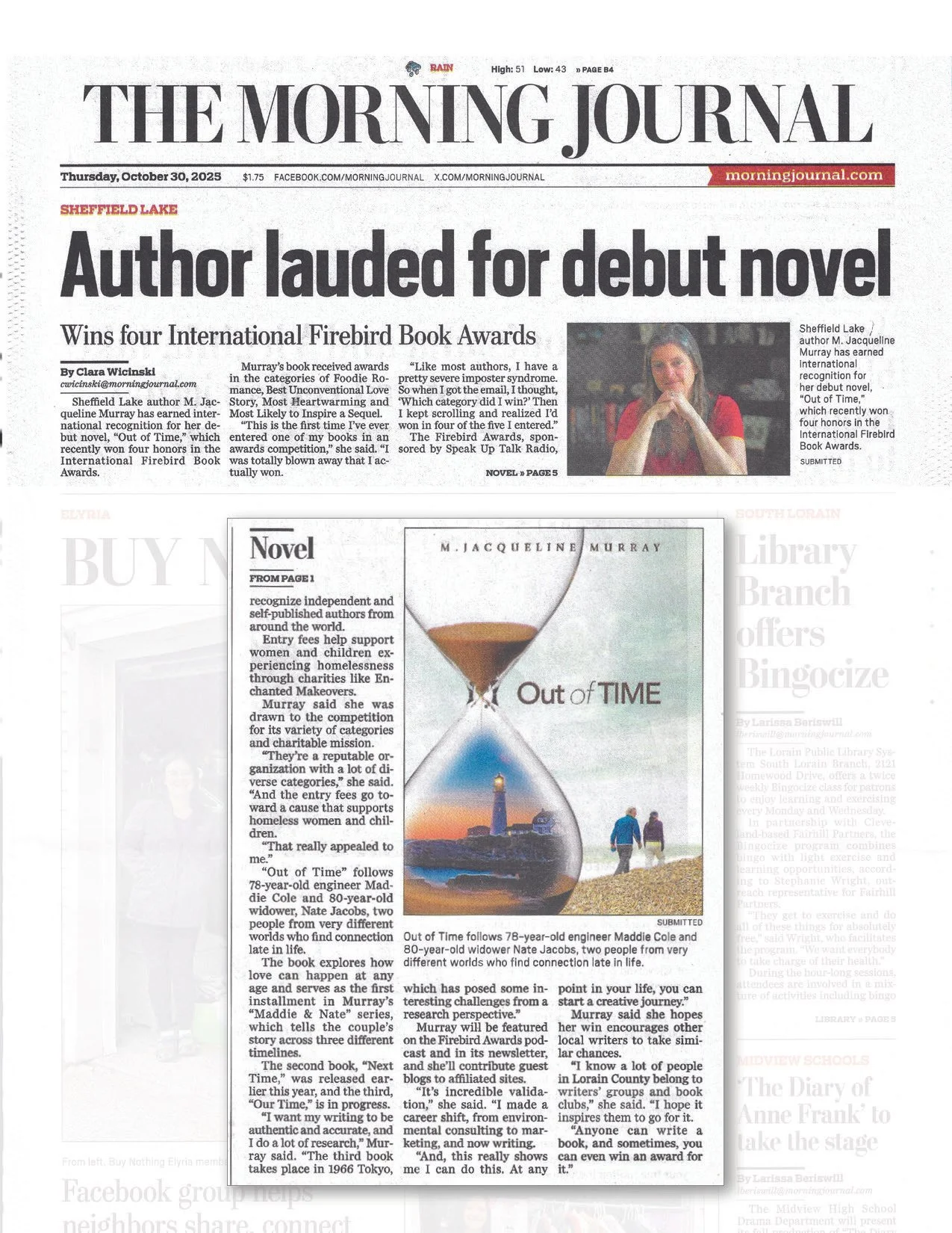 image of newspaper article of M jacqueline murray award wins