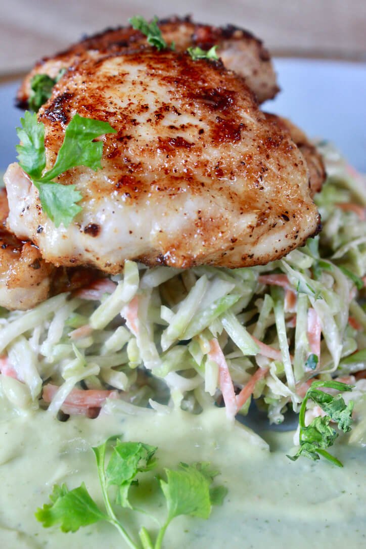 Quick & Easy Dinner Idea: Spiced Chicken Thighs with Avocado Crèma