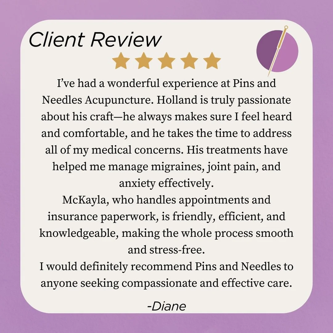 Testimonial Tuesday ⭐⭐⭐⭐⭐
We&rsquo;re so grateful for Diane&rsquo;s kind words in her 5-star Google review! At Pins &amp; Needles Acupuncture, our top priority is making sure every patient feels heard, supported, and truly comfortable in our space.
O