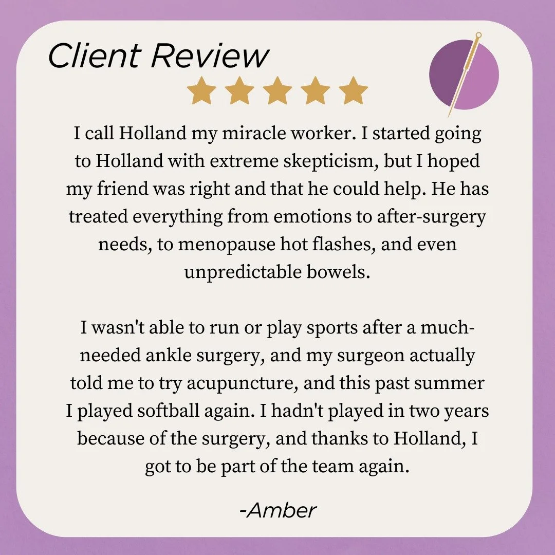 ✨ Testimonial Tuesday ✨
"I call Holland my miracle worker." This patient came to acupuncture with skepticism, but with hope&mdash;and found healing that touched every part of life. From emotional balance to recovery after surgery, Holland&r
