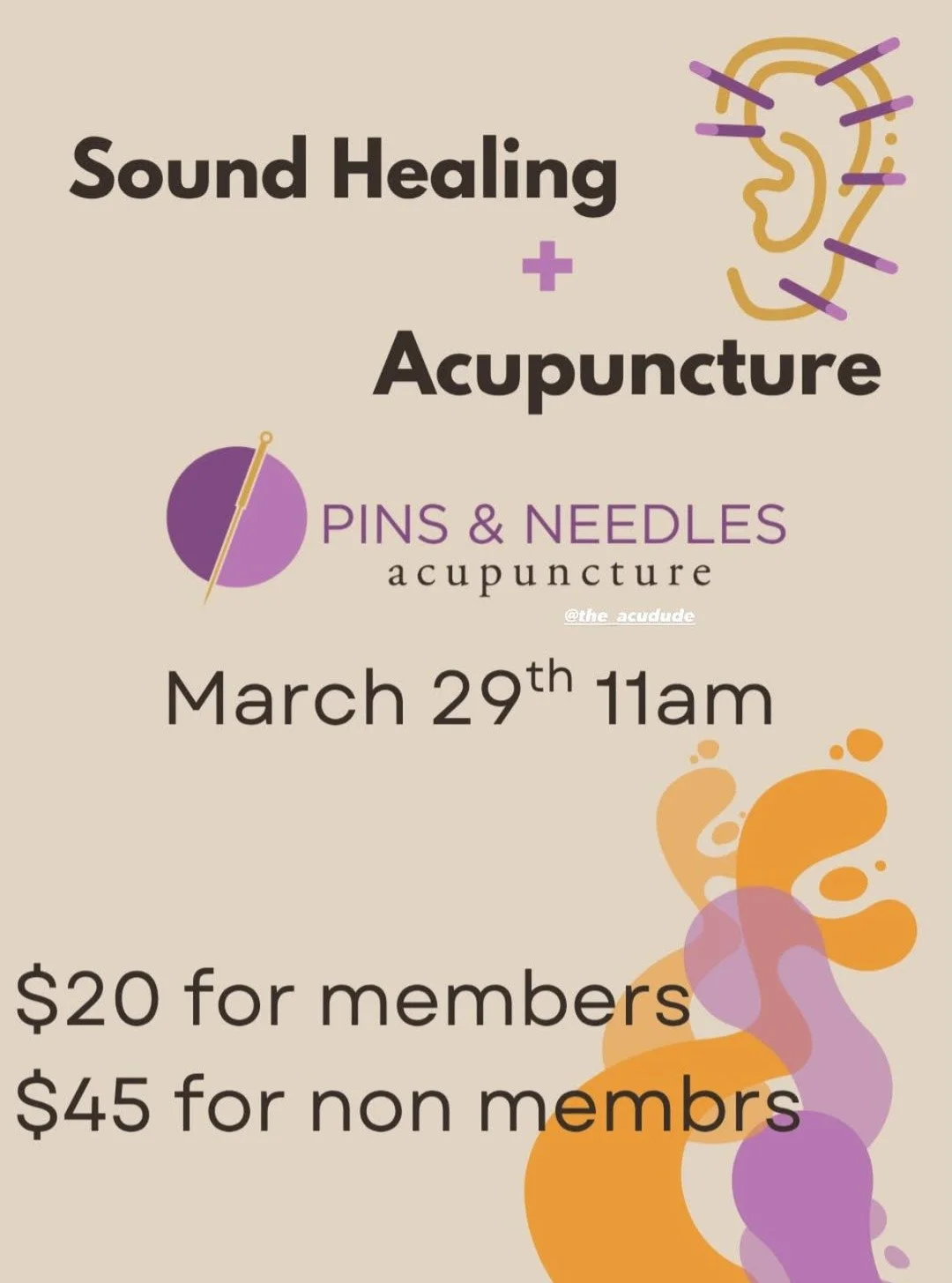 Ready to reset your nervous system and find deep relaxation on Sunday? 
Then come join us at @balanced_movementyoga for sound healing and acupuncture! Participants will receive a restorative acupuncture treatment called NADA (National Acupuncture Det