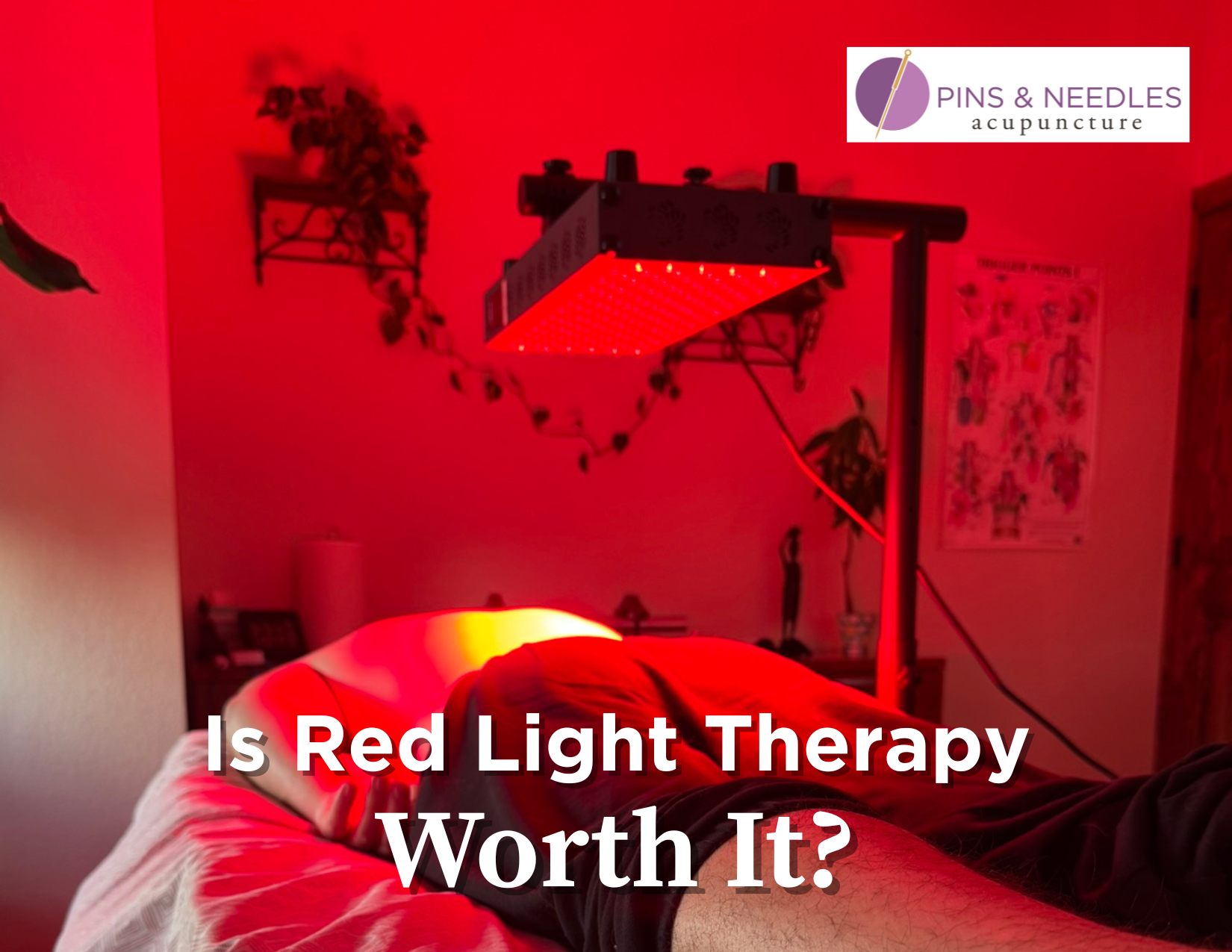 Red light therapy on a person's back