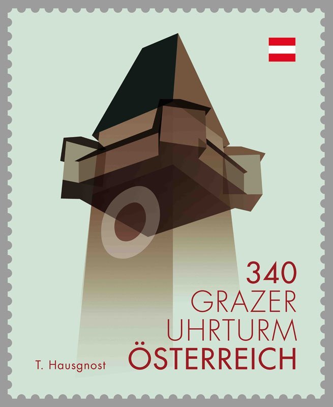  Postal stamp of clocktower in Graz 