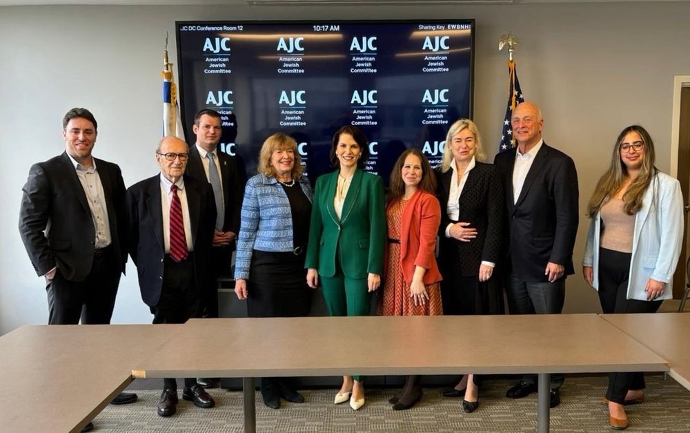 Austrian Federal Minister Edtstadler and Ambassador Schneebauer at a meeting with AJC on January 26, 2024.
