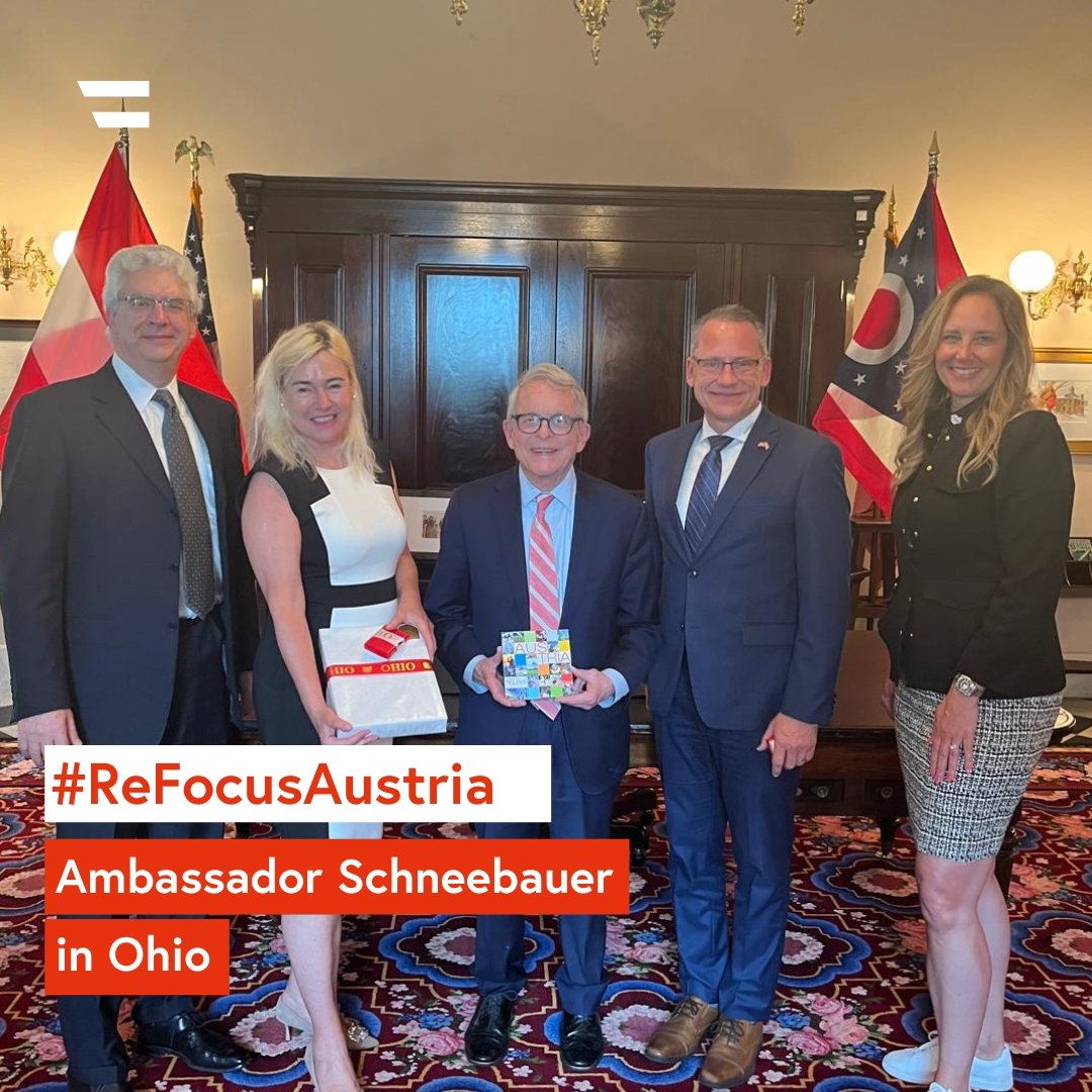 Ambassador Petra Schneebauer visited Ohio from May 21-23, 2024. In Columbus, she met with @govmikedewine to discuss the strong economic ties between Austria and Ohio and the expansion of the state's apprenticeship system, which is strongly supported 