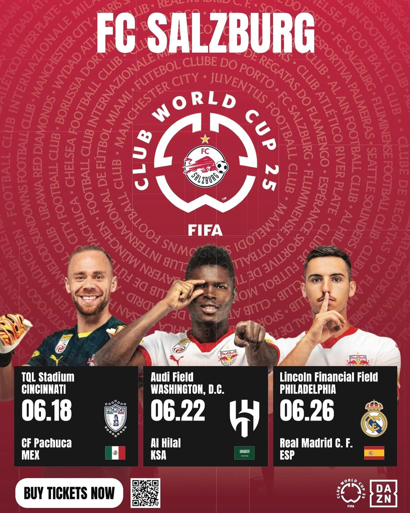 🇦🇹⚽ Österreichischer Fußball betritt die US-Bühne!

Wir sind stolz darauf, den FC Red Bull Salzburg zu unterstützen, der in diesem Sommer im Rahmen der FIFA Club World Cup Series den österreichischen Sportsgeist in drei große Städte der USA bringt.
Sie vertreten Österreich bei der in